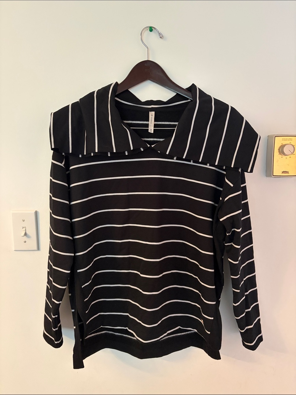 Shambhala Black and White Striped, Large Collar Top
